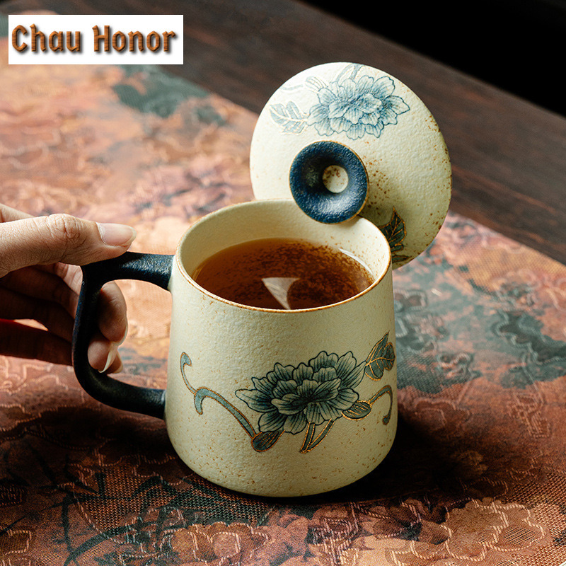 Coffee Tea Drawing - 330ml Blu E Bianco Peli Rosso
