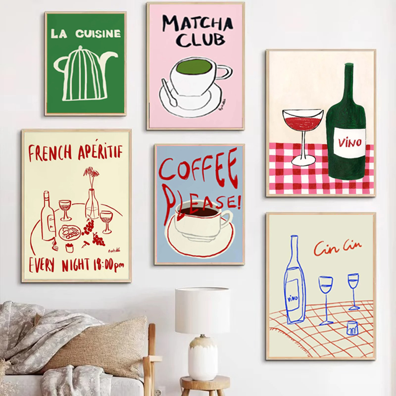 Coffee Tea Drawing - 1 stampa artistica decorativa senza cornice,